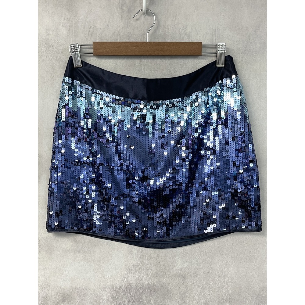 Express Design Studio Womens Sequin Mini Skirt Size 2 Blue Club McBling Club Y2K
